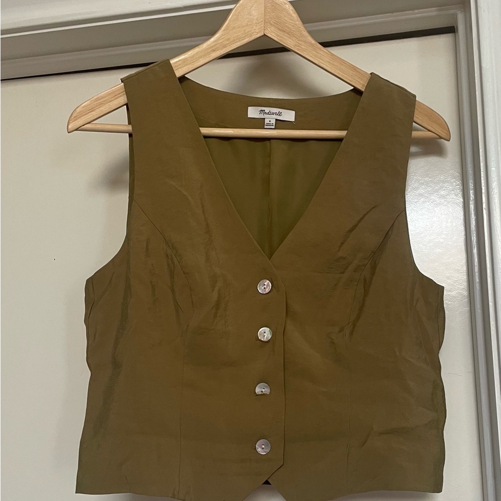 Madewell Olive Green Button-Front V-Neck Vest